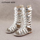 CCTWINS KIDS 2018 Summer Baby Girl Knee High Gladiator Sandal Kid Fashion Soft Flat Children Beach Gold Shoe Toddler BG063 2