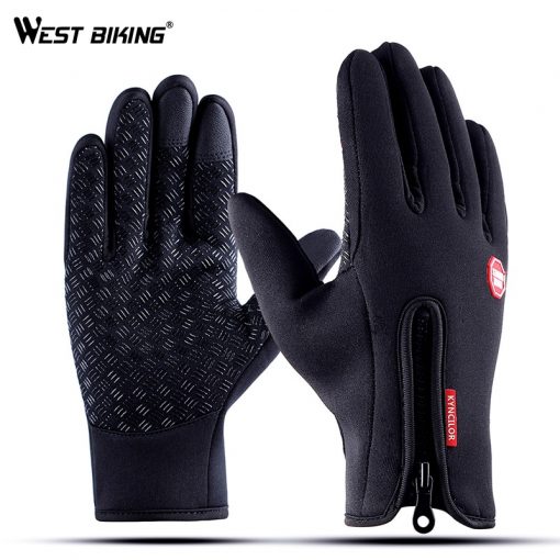 WEST BIKING Winter Warm Cycling Gloves Touch Screen Bicycle Gloves Outdoor Sports Anti-slip Windproof Bike Full Finger Gloves