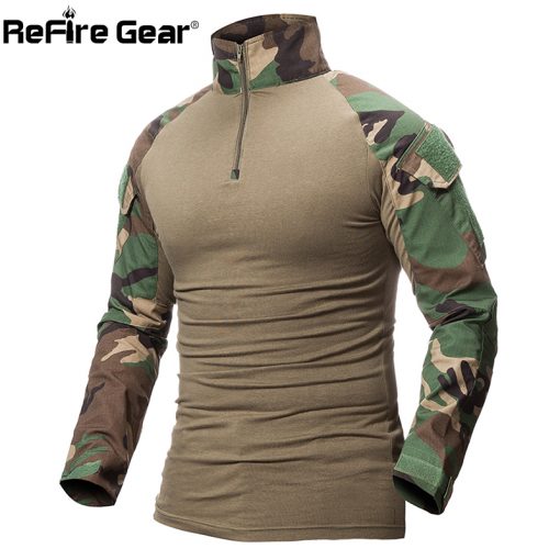 ReFire Gear Camouflage Army T-Shirt Men US RU Soldiers Combat Tactical T Shirt Military Force Multicam Camo Long Sleeve T Shirts 1