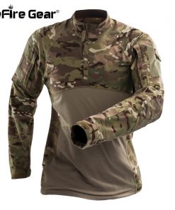 ReFire Gear Tactical Army Combat Shirt Men Long Sleeve Camouflage Military T Shirt Rip-Stop Multicam Paintball Uniform Clothing