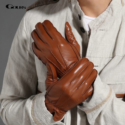 Gours 2018 New Men's Winter Genuine Leather Gloves Fashion Brand Black Warm Gloves Classic Goatskin Mittens Luvas Guantes GSM009