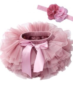 baby girls tulle bloomers Infant newborn tutu diapers cover 2pcs short skirts and flower headband Baby party photograph clothes