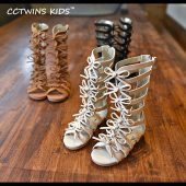 CCTWINS KIDS 2017 Summer Baby Girl Genuine Leather Knee High Gladiator Sandal Kid Fashion Children Beach Lace Up Black Shoe B414 4