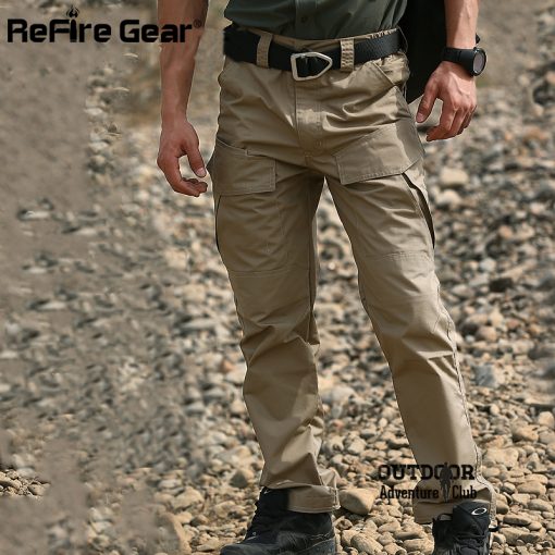 ReFire Gear Rip-Stop Cotton Waterproof Tactical Pants Men Camouflage Military Cargo Pants Man Multi Pockets Army Combat Trousers 3