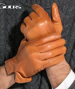 Gours Winter Men's Genuine Leather Gloves 2018 New Brand Touch Screen Gloves Fashion Warm Black Gloves Goatskin Mittens GSM012