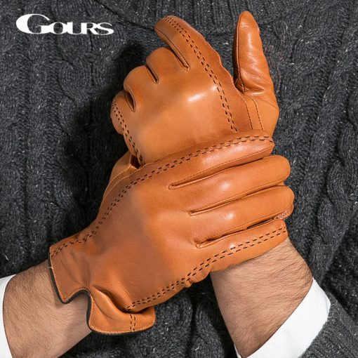 Gours Winter Men's Genuine Leather Gloves 2018 New Brand Touch Screen Gloves Fashion Warm Black Gloves Goatskin Mittens GSM012