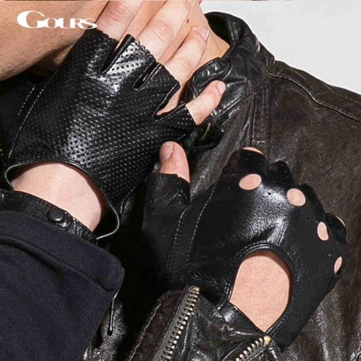 Gours New Brand Genuine Leather Gloves For Women And Men Fingerless Sport Motorcycle Fitness Driving Goatskin Mittens GSL037