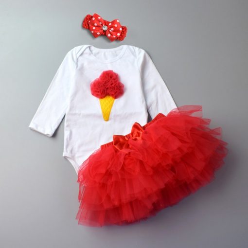 3Pcs Baby Girl clothing Set Fashion Newborn Infant Tutu Skirt Organic Cotton Cartoon Bodysuits with handband Petticoat Clothes 2