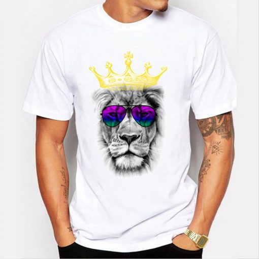 Men Tops 2018 Summer Crown Lion 3D White Men's T-shirt Fashion Animal Print T-Shirt Men Casual Short-Sleeve Tee Shirt Homme 4XL 5