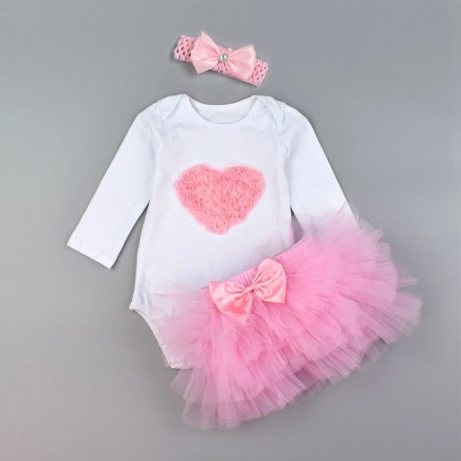 3Pcs Baby Girl clothing Set Fashion Newborn Infant Tutu Skirt Organic Cotton Cartoon Bodysuits with handband Petticoat Clothes 4