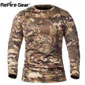 ReFire Gear Spring Long Sleeve Tactical Camouflage T-shirt Men Soldiers Combat Military T Shirt Quick Dry O Neck Camo Army Shirt