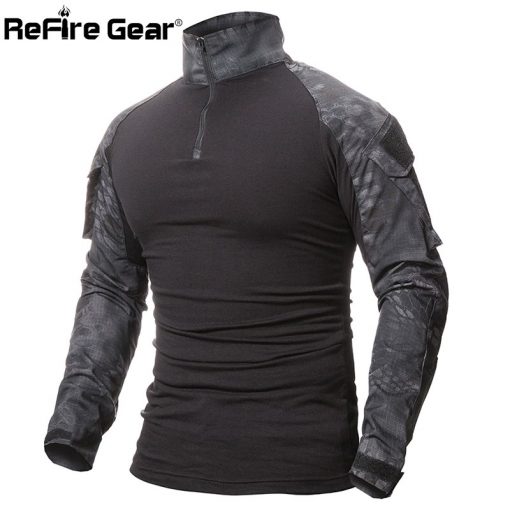 ReFire Gear Camouflage Army T-Shirt Men US RU Soldiers Combat Tactical T Shirt Military Force Multicam Camo Long Sleeve T Shirts 2