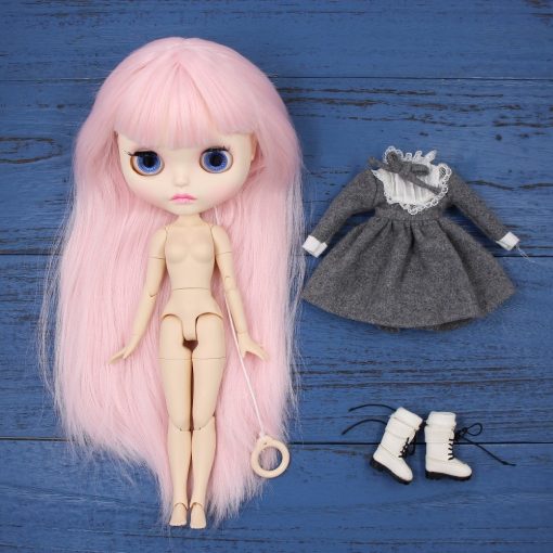 Factory blyth doll bjd joint body white skin new faceplate matte face BL2352 pale pink hair 30cm