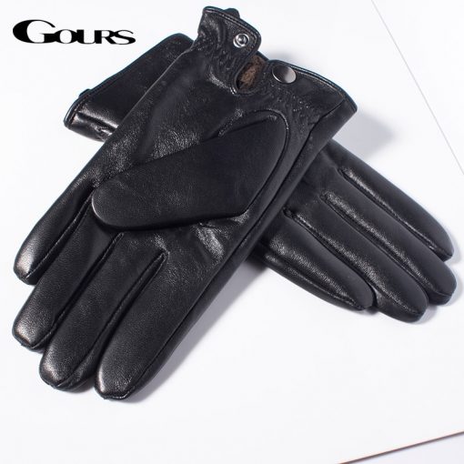 Gours Men's Genuine Leather Gloves Real Sheepskin Black Touch Screen Gloves Button Fashion Brand Winter Warm Mittens New GSM050 3