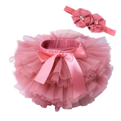 baby girls tulle bloomers Infant newborn tutu diapers cover 2pcs short skirts and flower headband Baby party photograph clothes 1