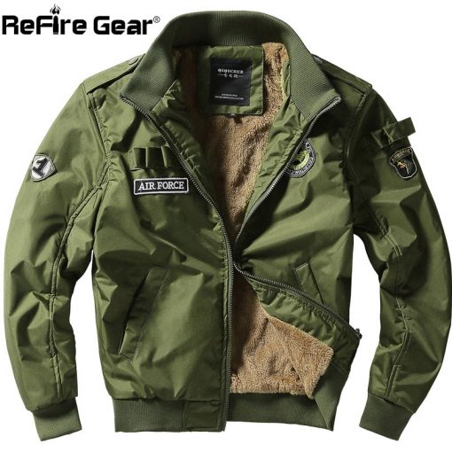 ReFire Gear Winter Air Force Flight Military Jacket Men Warm Thicken Fleece Lining Windbreaker Coat Casual Tactical Army Jackets