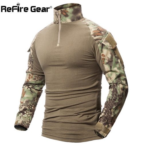 ReFire Gear Camouflage Army T-Shirt Men US RU Soldiers Combat Tactical T Shirt Military Force Multicam Camo Long Sleeve T Shirts 4
