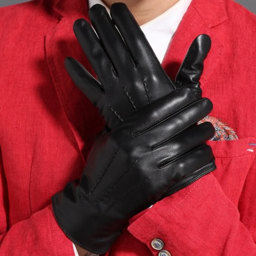 Gours Winter Genuine Leather Gloves Men New Brand Black Fashion Warm Driving Gloves Goatskin Mittens Guantes Luvas GSM015 1