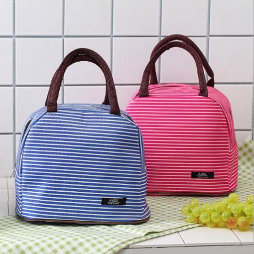 Women Fashion Stripe Lunch Bags Aluminum Thicken Portable picnic Food Fresh Keep Insulated Cooler Oxford Thermal Storage Cases