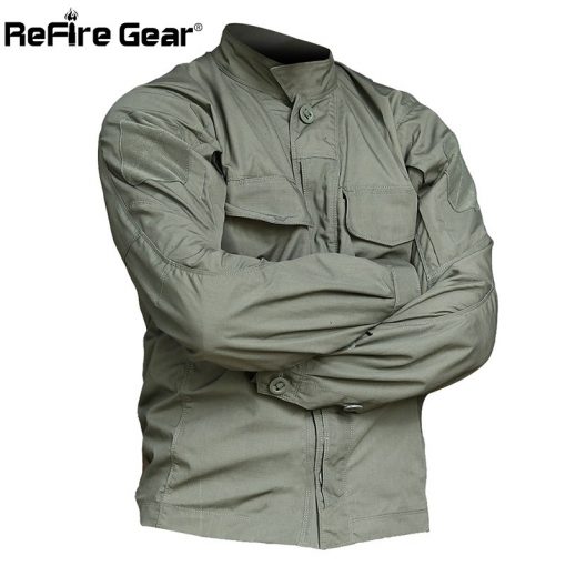 ReFire Gear Army Camouflage Military Shirt Men Waterproof SWAT Combat Tactical Shirts Spring Outerwear Many Pockets Cargo Shirt 1