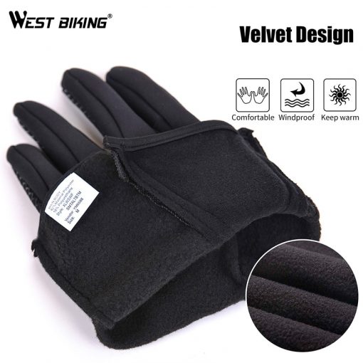 WEST BIKING Winter Warm Cycling Gloves Touch Screen Bicycle Gloves Outdoor Sports Anti-slip Windproof Bike Full Finger Gloves 2