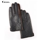 Gours Winter Men's Genuine Leather Gloves Goatskin Hand Weave Finger Gloves 2018 New Arrival Fashion Brand Warm Mittens GSM016