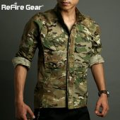 ReFire Gear Army Camouflage Military Shirt Men Waterproof SWAT Combat Tactical Shirts Spring Outerwear Many Pockets Cargo Shirt 5