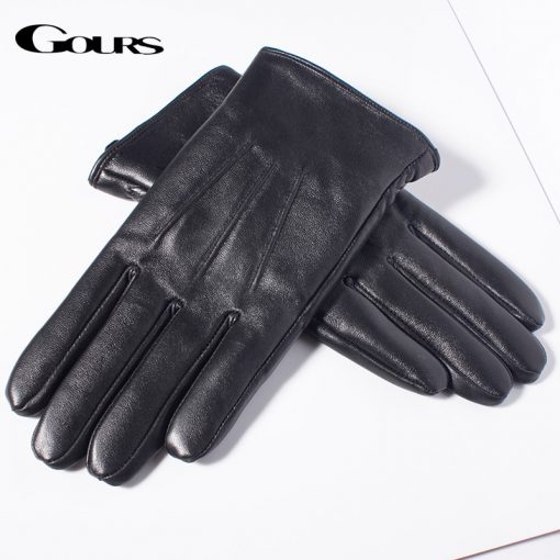 Gours Men's Genuine Leather Gloves Real Sheepskin Black Touch Screen Gloves Button Fashion Brand Winter Warm Mittens New GSM050 2
