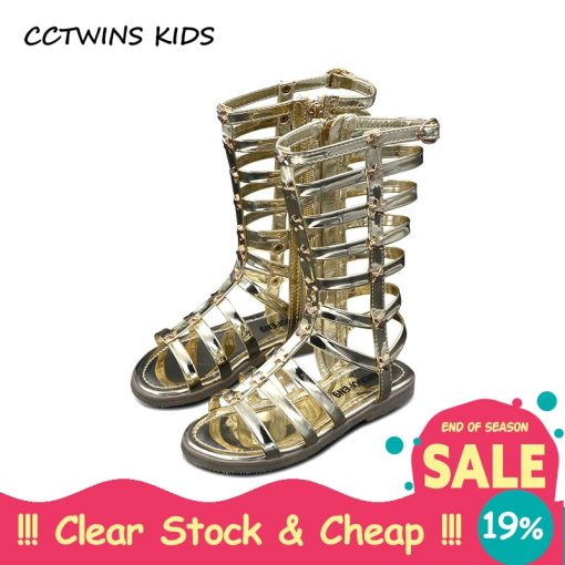 CCTWINS KIDS summer shoe girl sandal children knee high gladiator sandal kid summer sandal for girl gold silver kid boot B133