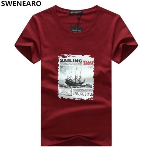 SWENEARO Men's T-Shirts Summer Fashion Sailing Print Funny T-Shirt Men TShirt Casual Hip Hop O-Neck Short Sleeve tee shirt Male 4