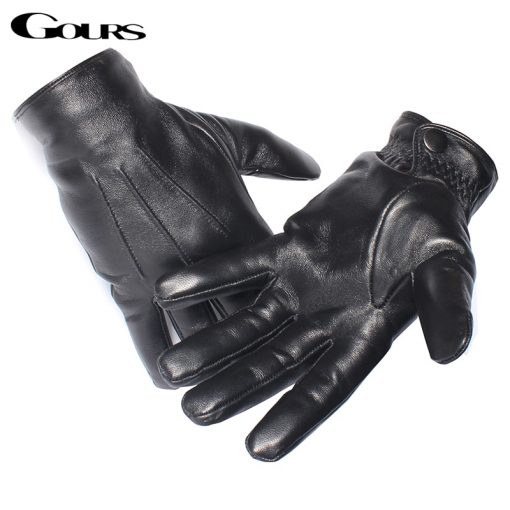 Gours Men's Genuine Leather Gloves Real Sheepskin Black Touch Screen Gloves Button Fashion Brand Winter Warm Mittens New GSM050
