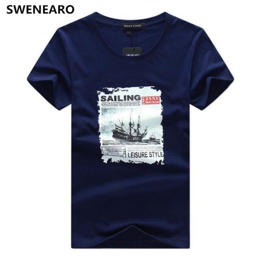 SWENEARO Men's T-Shirts Summer Fashion Sailing Print Funny T-Shirt Men TShirt Casual Hip Hop O-Neck Short Sleeve tee shirt Male 2