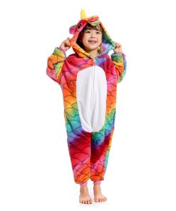 Boys Girls New Flannel Animal Pegasus Unicorn Cosplay Pijamas Onesies Winter Kids Pajamas Stitch Hooded Children Sleepwear 1