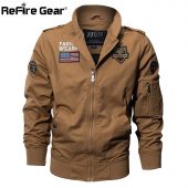 ReFire Gear Military Style Airborne Pilot Jacket Men Tactical Flight Army Jacket Autumn US Flag Air Force Motorcycle Cotton Coat 3