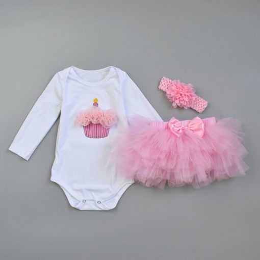 3Pcs Baby Girl clothing Set Fashion Newborn Infant Tutu Skirt Organic Cotton Cartoon Bodysuits with handband Petticoat Clothes 1