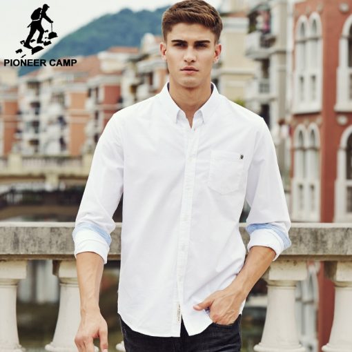 Pioneer Camp casual shirt men brand clothing 2018 new long sleeve slim fit solid male shirt quality 100% cotton white 666211