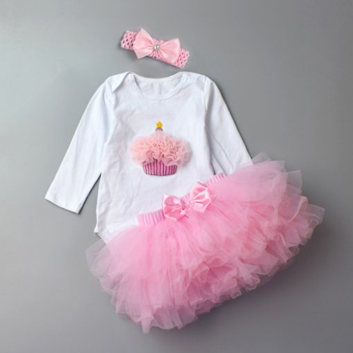 3Pcs Baby Girl clothing Set Fashion Newborn Infant Tutu Skirt Organic Cotton Cartoon Bodysuits with handband Petticoat Clothes
