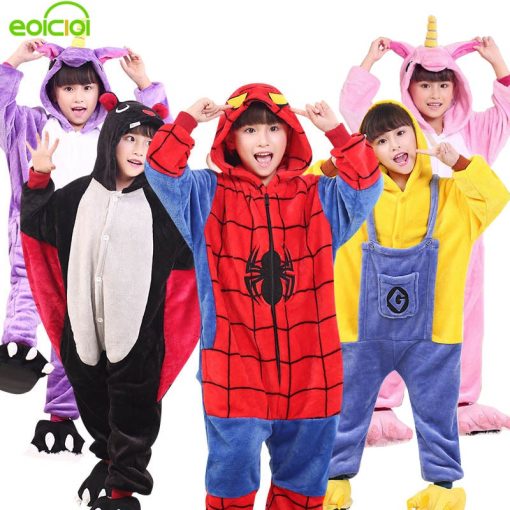 EOICIOI Kids Pajamas Flannel Animal Pegasus Stitch Unicorn Cosplay Pyjamas For Boys Girls Winter Warm Children Sleepwear Onesies