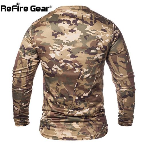 ReFire Gear Spring Long Sleeve Tactical Camouflage T-shirt Men Soldiers Combat Military T Shirt Quick Dry O Neck Camo Army Shirt 2