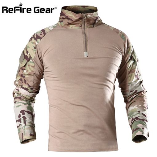 ReFire Gear US Army Military Uniform Combat Shirt Men Assault Tactical Camouflage T Shirt Airsoft Paintball Long Sleeve Shirts