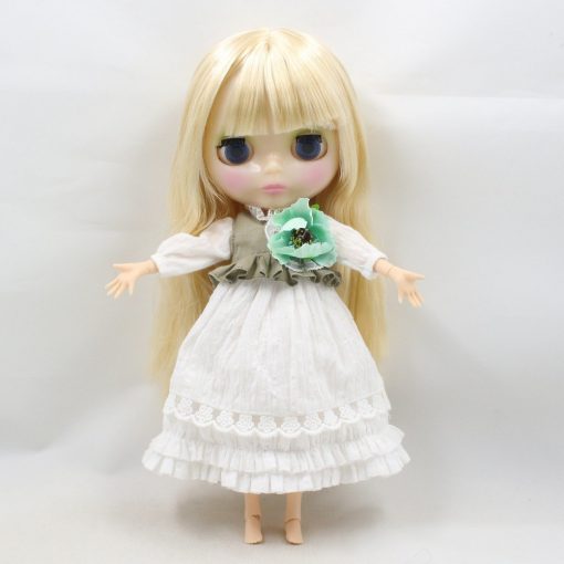 flower dress for 1/6 doll lace & bow & flower, white ear, white headdress, lace white dress 2