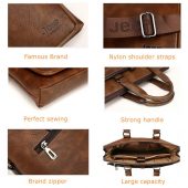 JEEP BULUO Simple Famous Brand Business Men Briefcase Bag Luxury Leather 14 inches Laptop Bag Man Shoulder Bag bolsa maleta 9616 5