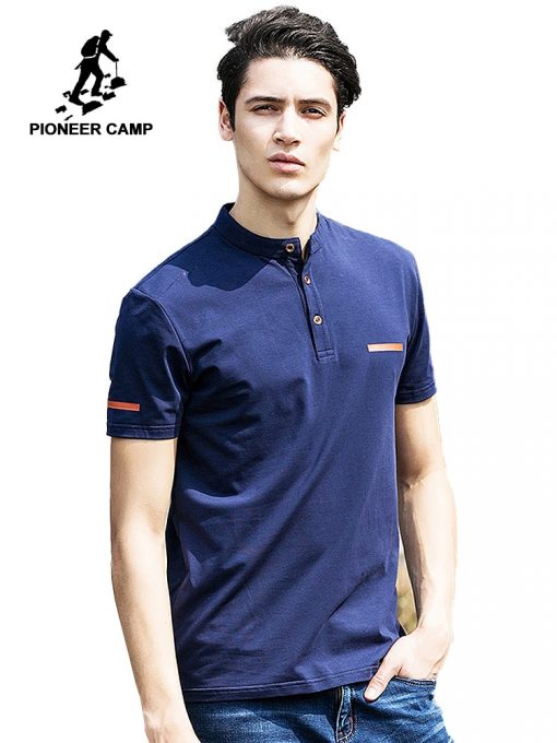 Pioneer Camp 2017 new summer mens t shirts  dark blue mandarin collar t shirt men casual short sleeve t-shirts fitness 620028