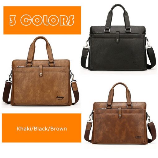 JEEP BULUO Simple Famous Brand Business Men Briefcase Bag Luxury Leather 14 inches Laptop Bag Man Shoulder Bag bolsa maleta 9616 3