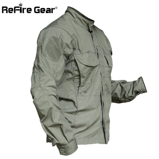 ReFire Gear Army Camouflage Military Shirt Men Waterproof SWAT Combat Tactical Shirts Spring Outerwear Many Pockets Cargo Shirt