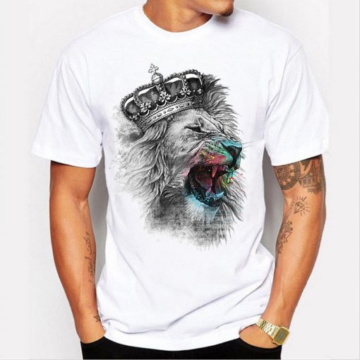 Men Tops 2018 Summer Crown Lion 3D White Men's T-shirt Fashion Animal Print T-Shirt Men Casual Short-Sleeve Tee Shirt Homme 4XL 2