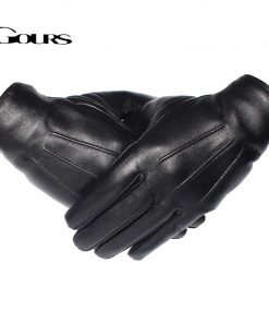 Gours Men's Genuine Leather Gloves Real Sheepskin Black Touch Screen Gloves Button Fashion Brand Winter Warm Mittens New GSM050 1