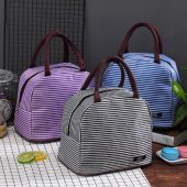 Women Fashion Stripe Lunch Bags Aluminum Thicken Portable picnic Food Fresh Keep Insulated Cooler Oxford Thermal Storage Cases 1