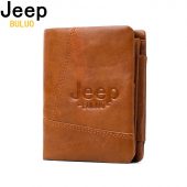 JEEP BULUO Women Men Wallets Natural Genuine Cow Leather Short Bifold Purse RFID Blocking Tri-Folds Card Wallet For Man Ladies 1