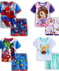 Kids Boys Girls Clothes Baby Pajamas Summer Short Sleeved Set Cartoon Spiderman Minnie Lackey Children's Sleepwear